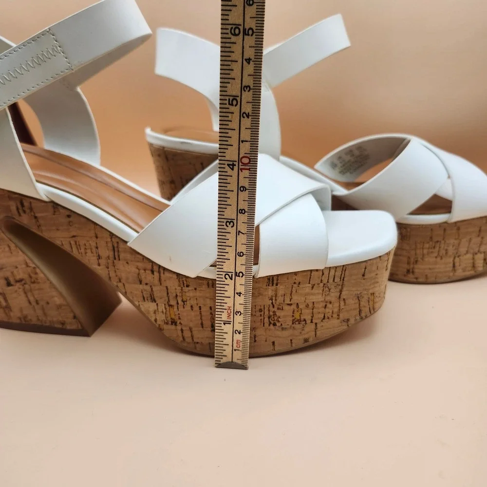 Sarto by Franco Sarto Donati White‎ Leather Cork Platform Block Heel Sandals 9M